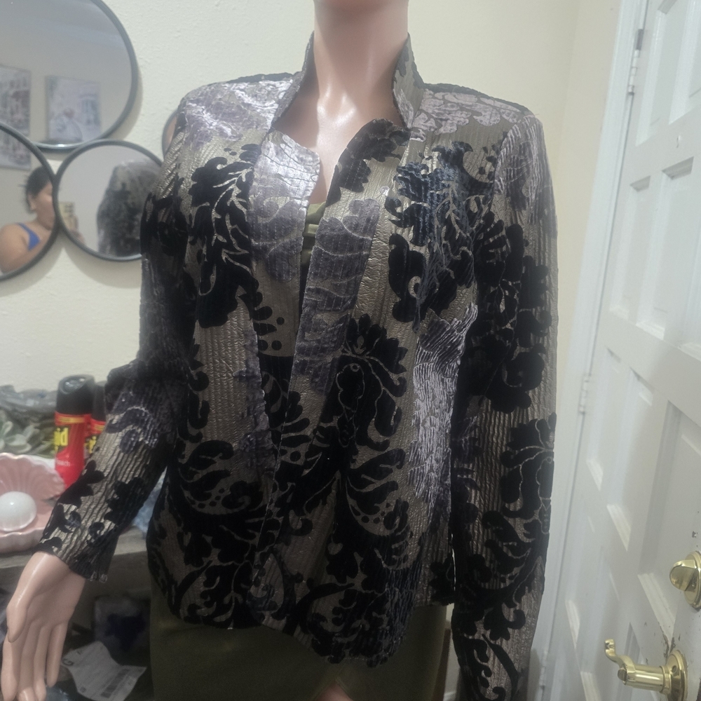 Chico's Black and Gold Velvet Burnout Jacket - Picture 2 of 6